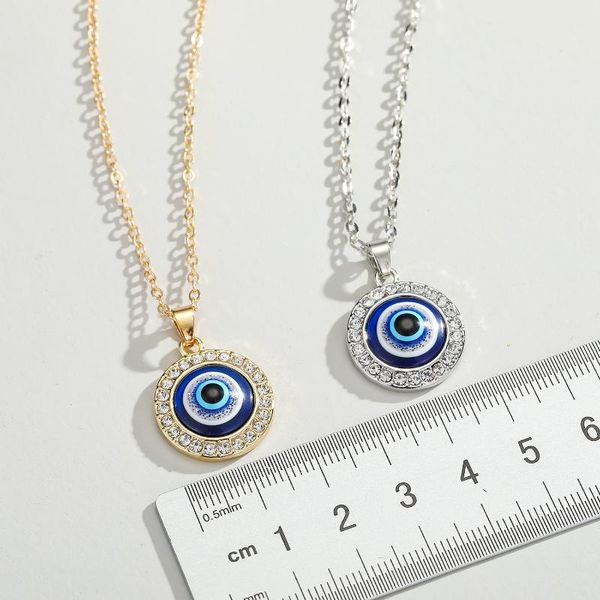 

pendant necklaces blue turkish evil eye necklace choker zircon round charms for women men jewelry lucky amulet accessories gift, Silver