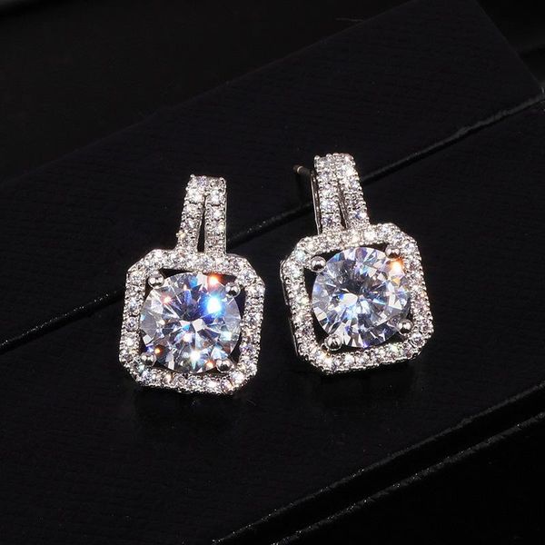 

stud exquisite square women's earrings jewelry full of rhinestones silver color inlaid zircon simple for women gift, Golden;silver