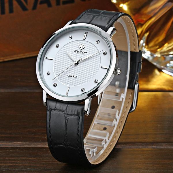 

wristwatches wwoor business men's watch casual genuine male leather wrist watches quartz erkek kol saati saat, Slivery;brown