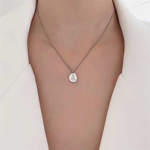

chokers metal geometric piece rose flower pendant necklace girl mini simple clavicle chain for women fashion jewelry accessories, Golden;silver