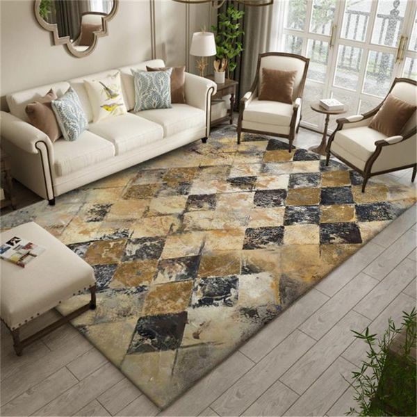

carpets retro european carpet geometric rhomic plaid bed brown oil painting pattern floor rug and vintage nordic style