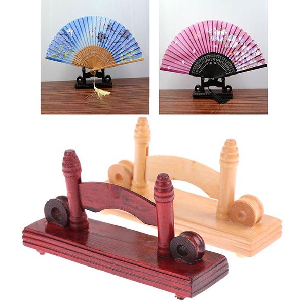 

party favor chinese hand fan stand wood sturdy round display base decorative home decorations fans holder tools