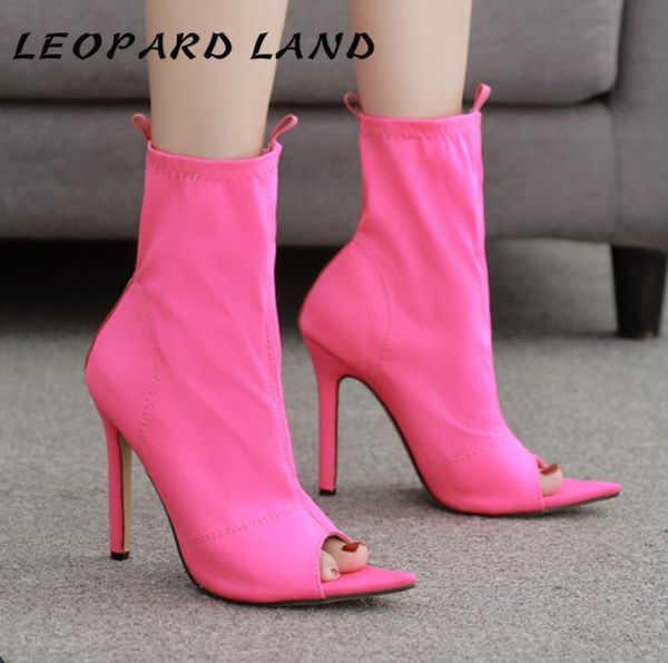 

2021 shoes large size fluorescent color stretch pointed-toe fish-mouth cool boots women fish toe cwf dress, Black
