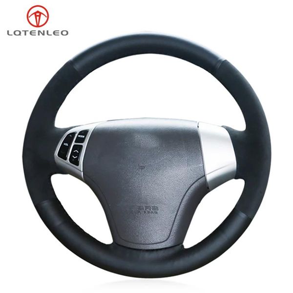 

steering wheel covers lqtenleo black genuine leather suede hand-stitched car cover for elantra 2007 2008 2009 2010