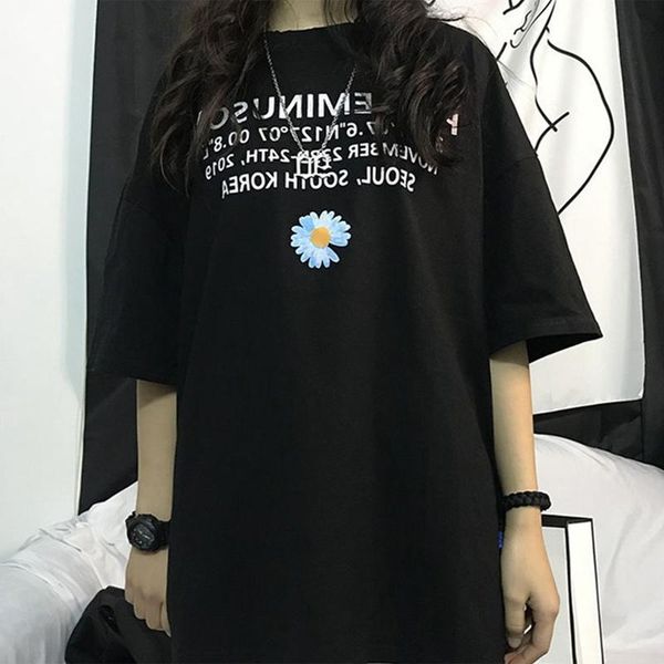 

women's t-shirt small daisy short sleeve summer cotton casual loose o-neck bottoming shirt daisies tee oversized dropship wholesale, White