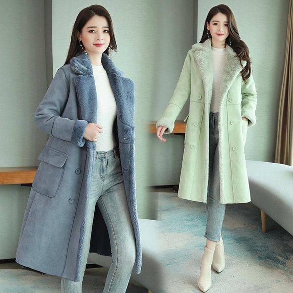 

women's down & parkas lamb wool coat middle and long winter clothes 2021 deer fur cotton korean thin one-piece, Black