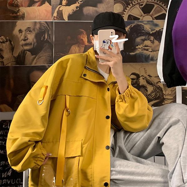 

men's jackets 2021 overalls bomber jacket men military coats casual windbreaker ribbons pockets hip hop streetwear man outwear, Black;brown