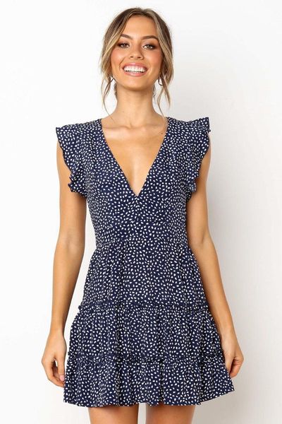 

v-neck fashion print short sleeve dress casual dresses, Black;gray
