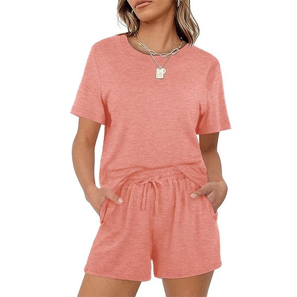 

women's tracksuits seamless sports leisure suit 2021 summer solid color round neck short-sleeved set two-piece women nbh192, Gray