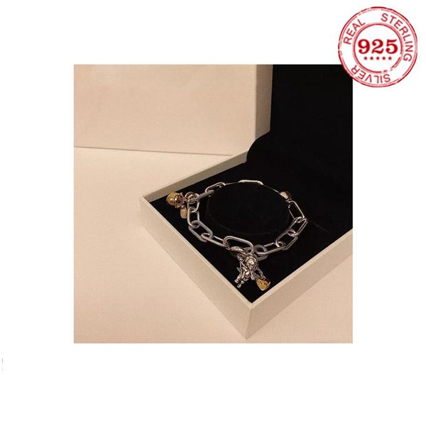 

new real 100% 925 sterling silver pan bracelet charms bangle for women fit original diy charm jewelry, Golden;silver