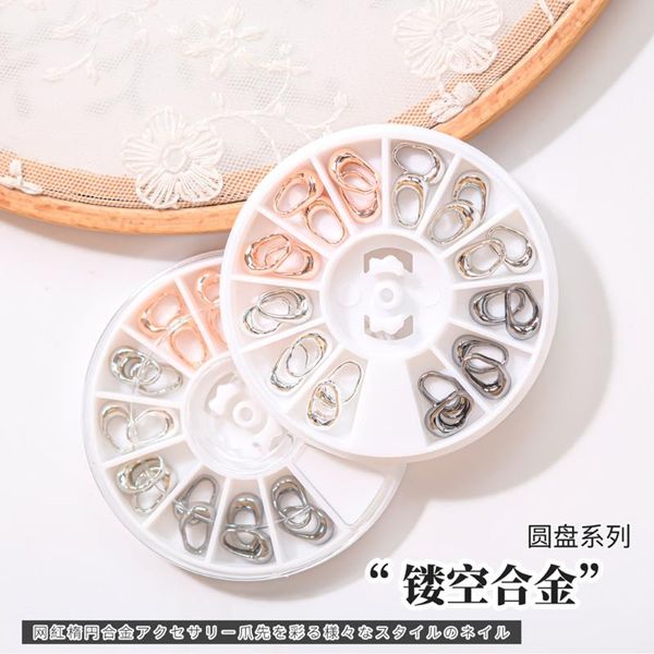 

nail art decorations 24pcs/wheel hollow oval 3 color metal irregular charms 3d luxury alloy jewelry diy manicure accessories f#2, Silver;gold