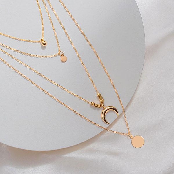 

bohemian multilayer gold pendant necklace for women bead punk moon choker necklaces 2021 fashion jewelry party gift, Silver