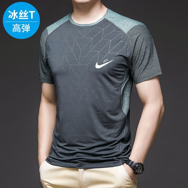 

luxury t-shirts 2021 fast drying cloth outdoor sports fitns short sleeve round neck t-shirt men's ice silk top, Black