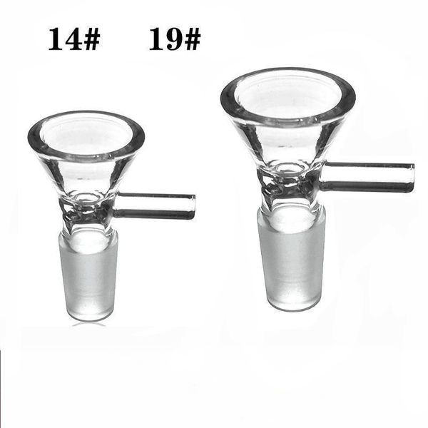 Rauchen Hochwertige Glasschüsseln Wasserpfeifen Dicke runde Filterschüssel mit Griff 14mm 18mm männliche klare Farbe für Bohrinsel Wasserbong