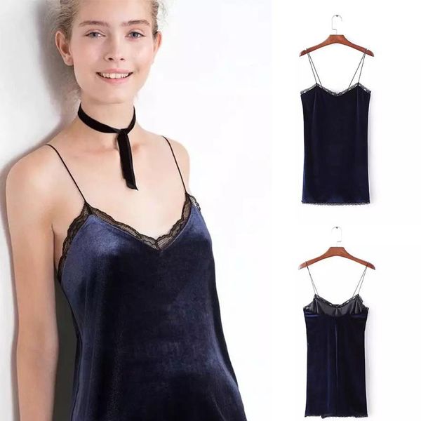 

women's tanks & camis summer fashion women velvet straps slip dress casual lace sleeveless backless mini, White