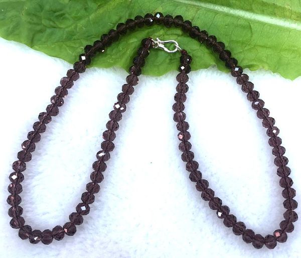 

chains 4x6mm faceted abacus claret crystal beads necklace 18'', Silver