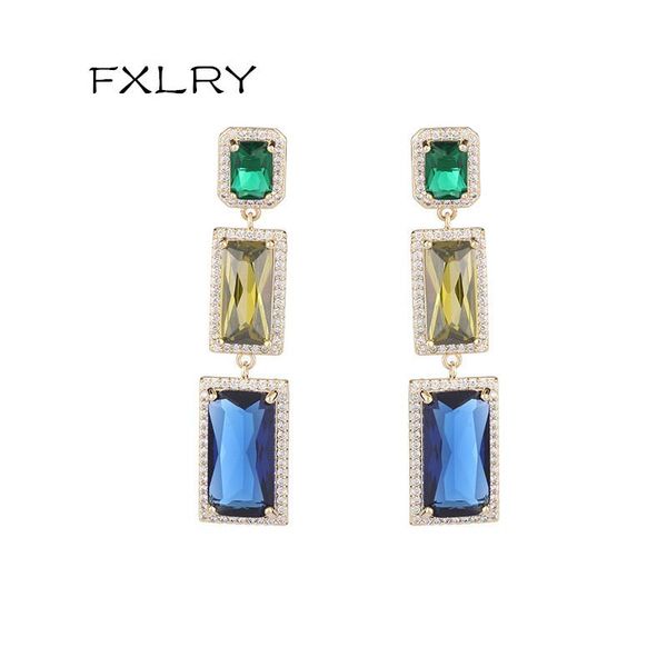 

dangle & chandelier fxlry drop multicolor cubic zirconia long geometric square earrings for women party jewelry, Silver