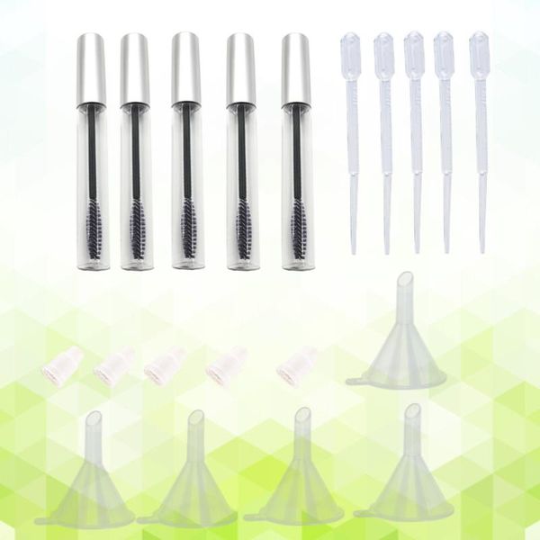 

storage bottles & jars 5pcs empty mascara tube with eyelash wand funnels and transfer pipettes set for castor oil diy