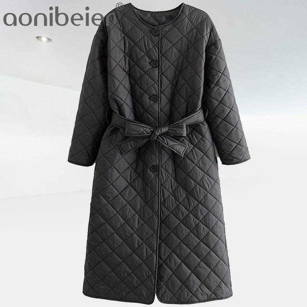 

women cotton coats sashes warm parka streetwear loose singled breasted jacket mid long ladies autumn winter office 210604, Black