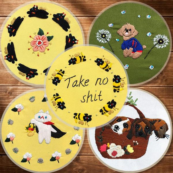 

other arts and crafts warm home pet partten embroidery kit diy needlework cartoon pattern needlecraft for beginner(without hoop)