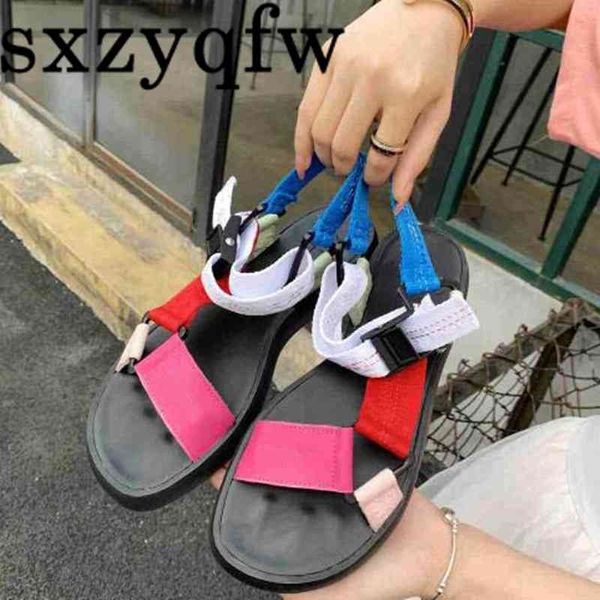 

sports fashion open toe women's flat-soled multicolor outdoor sandals new female ankle buckle casual beach shoes summer couple, Black