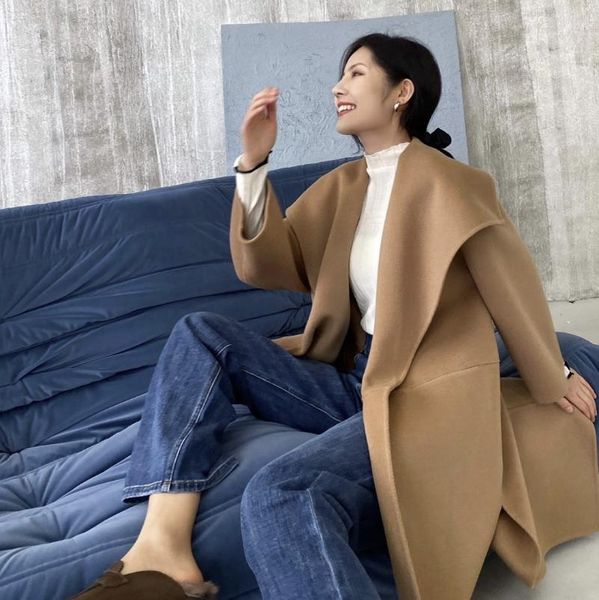 

women's wool & blends totem * coat autumn 2021 cashmere medium long lapel nine sleeve tweed, Black
