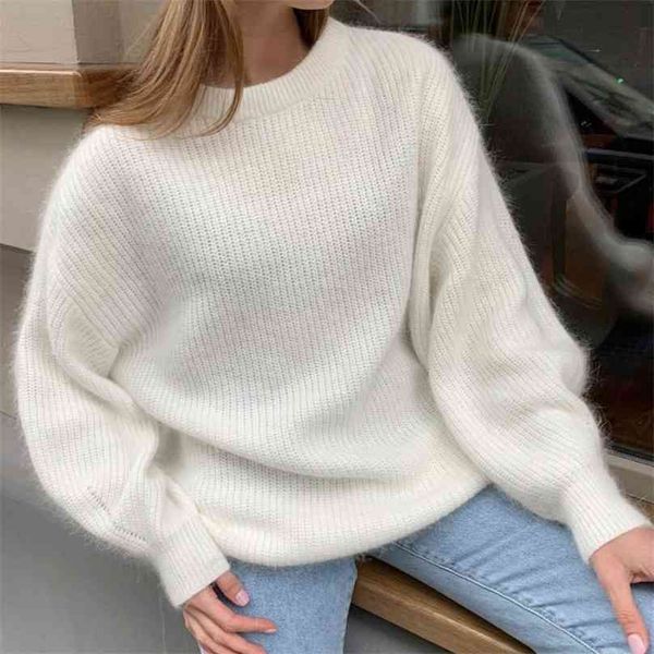 

soft knitted cashmere women sweaters winter loose solid thick female pullovers warm basic ladies knitwear jumper 210918, White;black