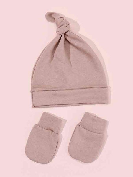 

baby plain hat & gloves she, Yellow