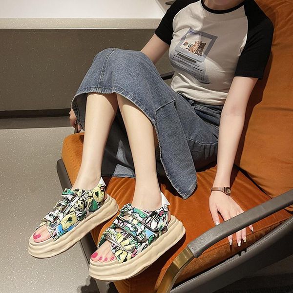 

sandals 2021 summer women gladiator brand fashion woman platform beach ladies open toe flat sandal hook loop casual shoes, Black