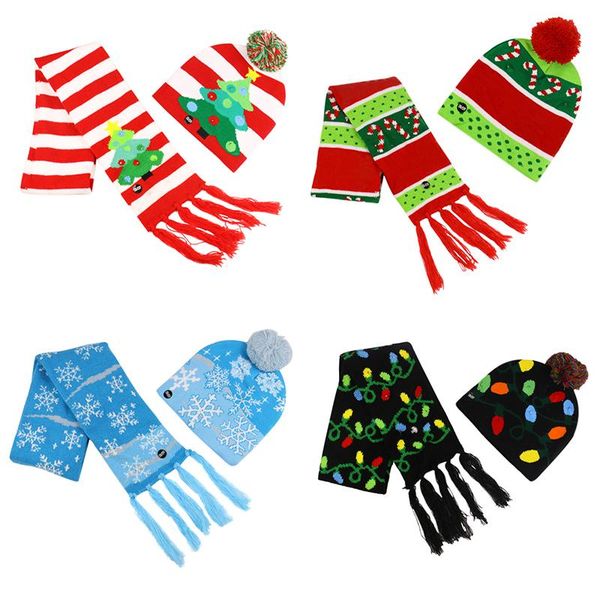 

hats, scarves & gloves sets year led knitted christmas hat scarf light up warm beanie gift for kids adults decor, Blue;gray