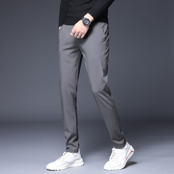 

men's pants men casual skinny simple concise black gray thin fast dry sport trousers male elastic waist lightweight pencil pant