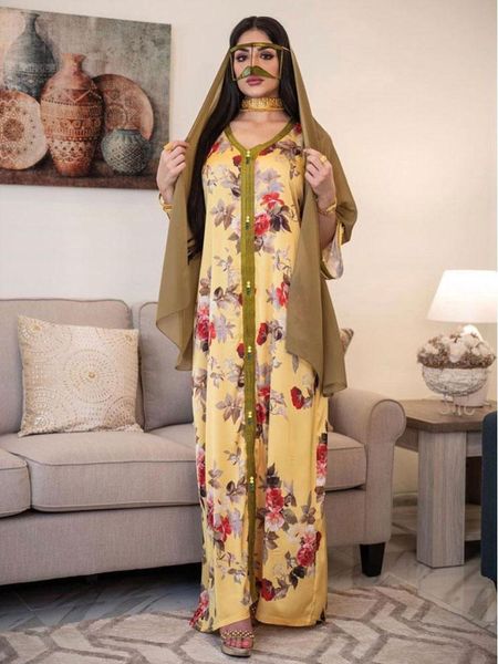 

eid ramadan mubarak floral print dubai abaya dress jalabiya muslim women ethnic kaftan robe islam arabic clothing yellow, Red