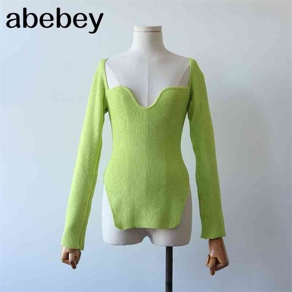 

preorder knitting fashion women clothes sqaure collar flare sleeves knits pullover slim elastic fits normal size sping 210715, White