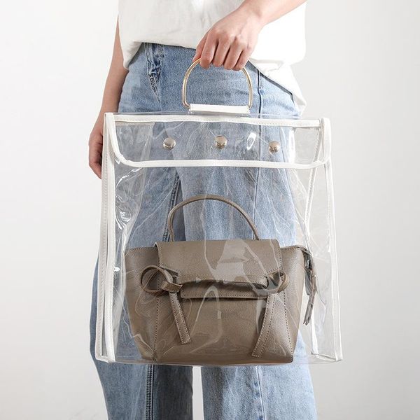 

storage bags handbag dustproof bag wardrobe finishing pvc tote hangable fashionable beautiful transparent waterproof