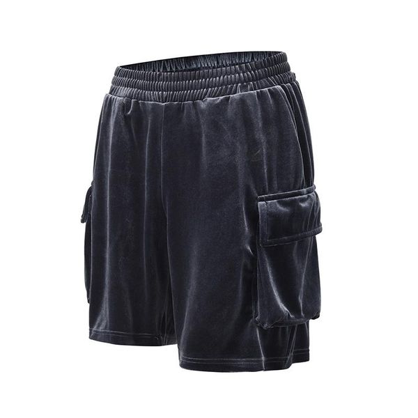 

men's shorts high street side pocket fleece summer mens elastic waist soild loose casual knee length pants oversize hip hop short, White;black