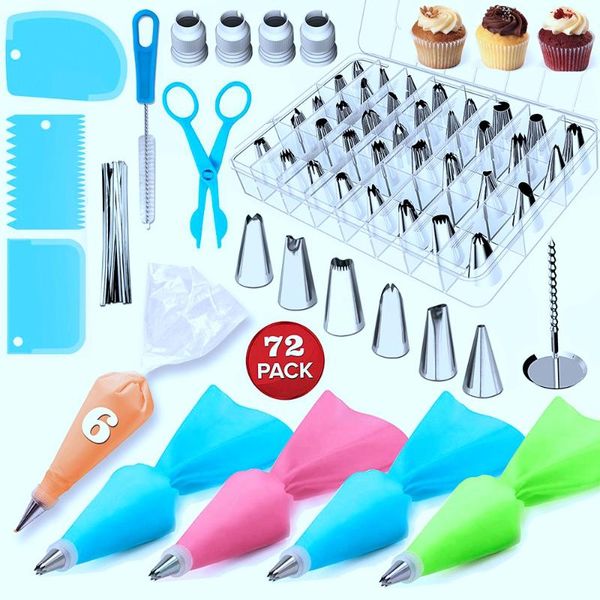 

baking & pastry tools 72pcs cake decorating supplies sets with icing tips, bags, smoother, nozzles coupler diy