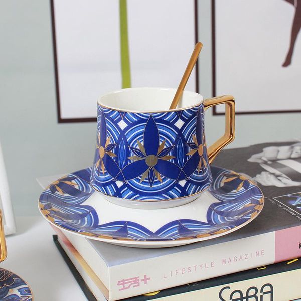 

cups & saucers blue elegant bone china golden european british coffee cup with dish