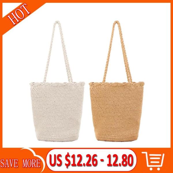 

woven tote bag cotton rope crochet single shoulder fashionable organizer korea hansenne style casual bucket handbag 2021 cosmetic bags & cas