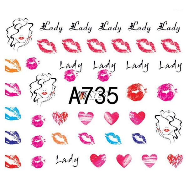 

gam-belle designs 1 pc lips nail stickers decals valentine water transfer slider for manicure art decoration1, Black