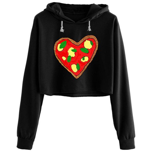 

women's hoodies & sweatshirts heart shaped pizza crop women kawaii goth grunge harajuku pullover for girls, Black