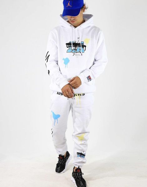 

men's pants man los angeles printed white tracksuits, Black