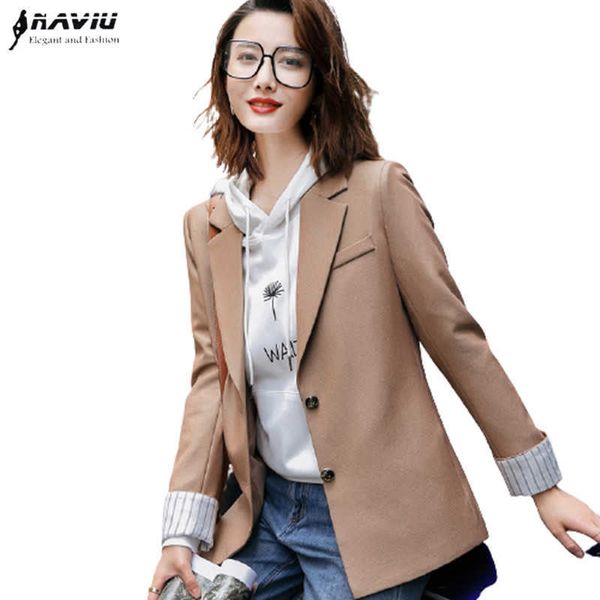 

women blazer autumn winter fashion temperament long sleeve high end professional casual design jacket office ladies work coat 210604, White;black