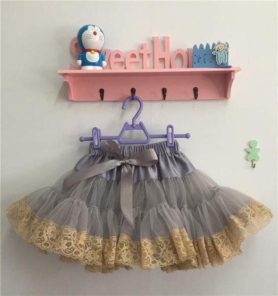 

skirts gray color baby girls lace with chiffon trim tutus dance pettiskirts, Blue