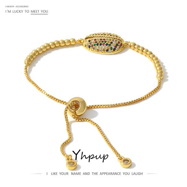 

charm bracelets yhpup women bracelet copper cubic zirconia lucky bead gold adjustable bangles geometric statement jewelry for female birthda, Golden;silver