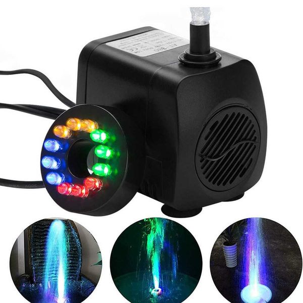 15W ultra silencioso filtro de fonte de água filtro de peixe lagoa tanque de bomba de aquário com prova 12 luzes LED 210713