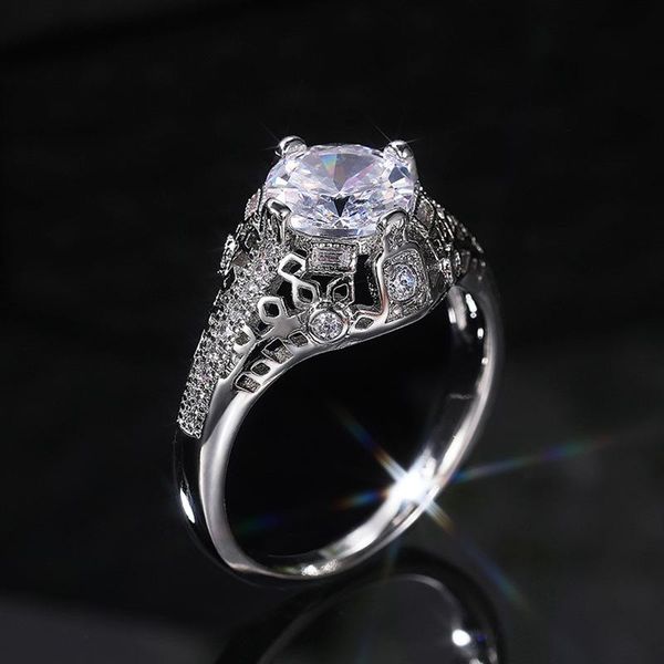 

wedding rings exquisite silver plated hollow out solitaire engagement white shine cz stone inlay fashion jewelry romantic band, Slivery;golden