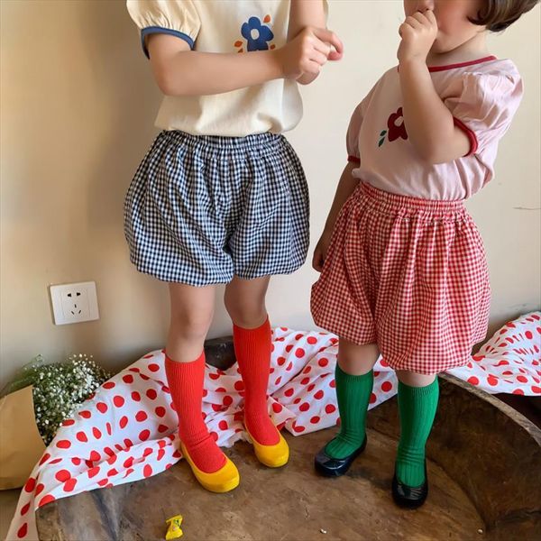 

summer kids clothes plaid loose bloomer simple casual shorts for sisters, Black