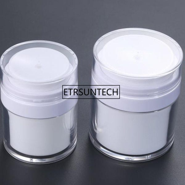 

storage bottles & jars 30g 50g airless cosmetic cream round container jar white color with pressed pump emulsion bottle f1575