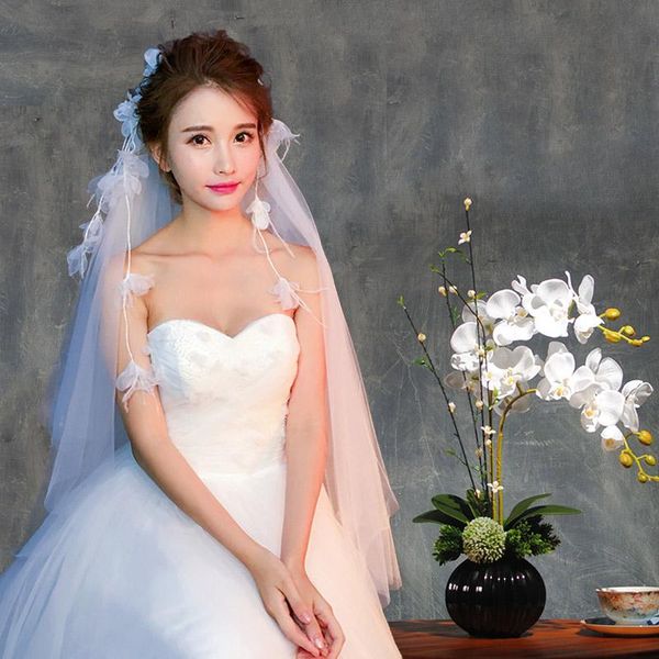 

bridal veils tulle veil with 3d handmade flowers wedding dresses, Black