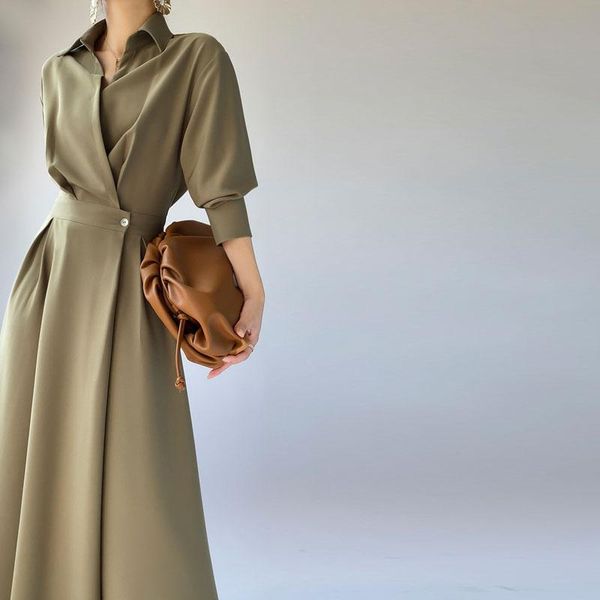 

casual dresses 8217# spring and autumn polyester shirt dress elegant able white collar waist slim temperament sven office lady, Black;gray